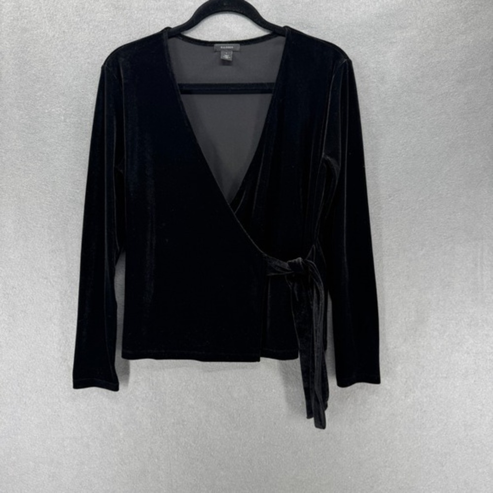 Halogen Wrap Top Womens Size Small Black Velvet Blouse Capsule Stretch Side Tie